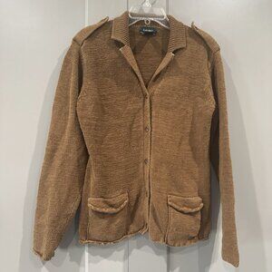 RALPH LAUREN WOMENS BROWN MEDIUM CARDIGAN SWEATER POCKETS  BUTTONS Knit Cotton